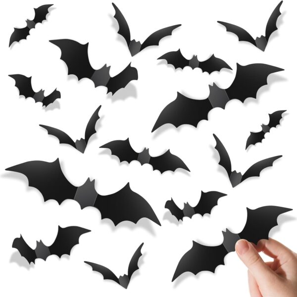 ? 140Pcs Bats Halloween Decorations Party Supplies, Realistic PVC 3D Black Scary Bat Stickers for Creepy Home Decor Halloween Party Decorations DIY Wall Window Decal Bathroom Indoor