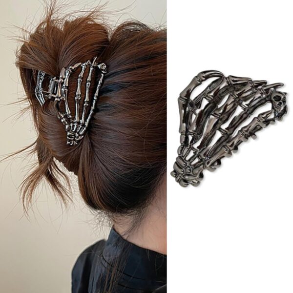 Black Hair Clip with Skeleton Skull Design for Women's Hair Styling, Medium Metal Hair Claw Clips, Halloween Hair Accessories, 1 Count
