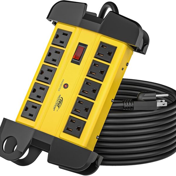 10-Outlets Heavy Duty Power Strip Metal Surge Protector with 15 Amps, 15-Foot Power Cord 2800 Joules for Garden, Kitchen, Office, School, ETL Listed(3165047) (10-Outlet, Yellow)
