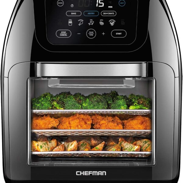 Multifunctional Digital Air Fryer+ Rotisserie, Dehydrator, Convection Oven, 17 Touch Screen Presets Fry, Roast, Dehydrate, Bake, XL 10L Family Size, Auto Shutoff, Large Easy-View Window, Black