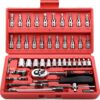 46 Pieces 1/4 inch Drive Socket Ratchet Wrench Set, with Bit Socket Set Metric and Extension Bar for Auto Repairing and Household, with Storage Case