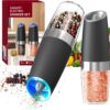 Gravity Electric Salt and Pepper Grinder Set Automatic Salt and Pepper Grinder Set with LED Light, Battery Operated, Adjustable Coarseness, Large Capacity, for Home Kitchen BBQ