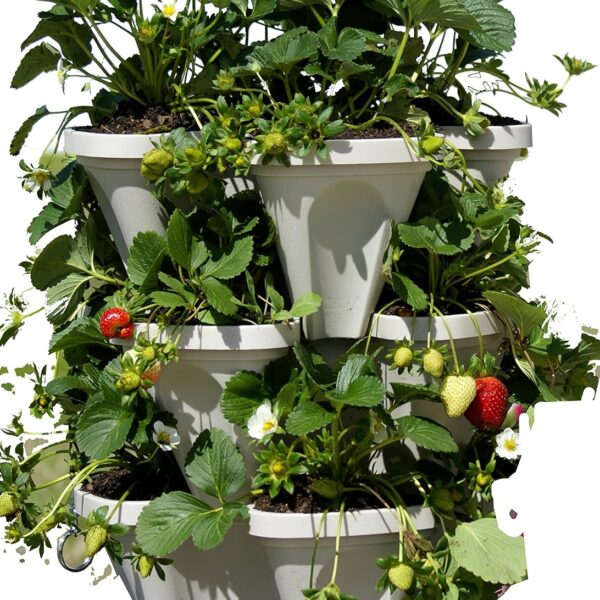 3 Tier Stackable Garden,Indoor,Outdoor Vertical Planter Set,Self Watering Tiers From Top Down,Smart Planting Pots,Used for Strawberries Herbs Peppers Flowers and Succulents (Stone)